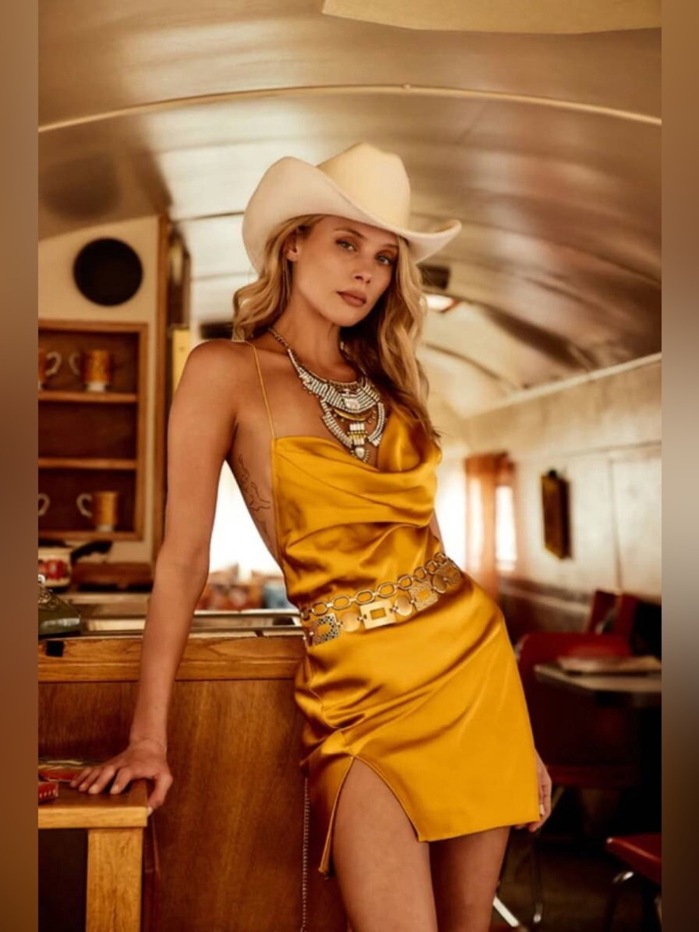 🆕(NWT) 12TH TRIBE San Marino Mini Satin Dress in Gold. Size SMALL